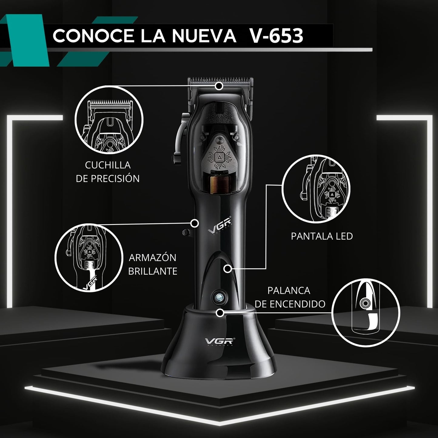 Maquina Para Cortar Cabello Pelo VGR V-653 Motor Magnético